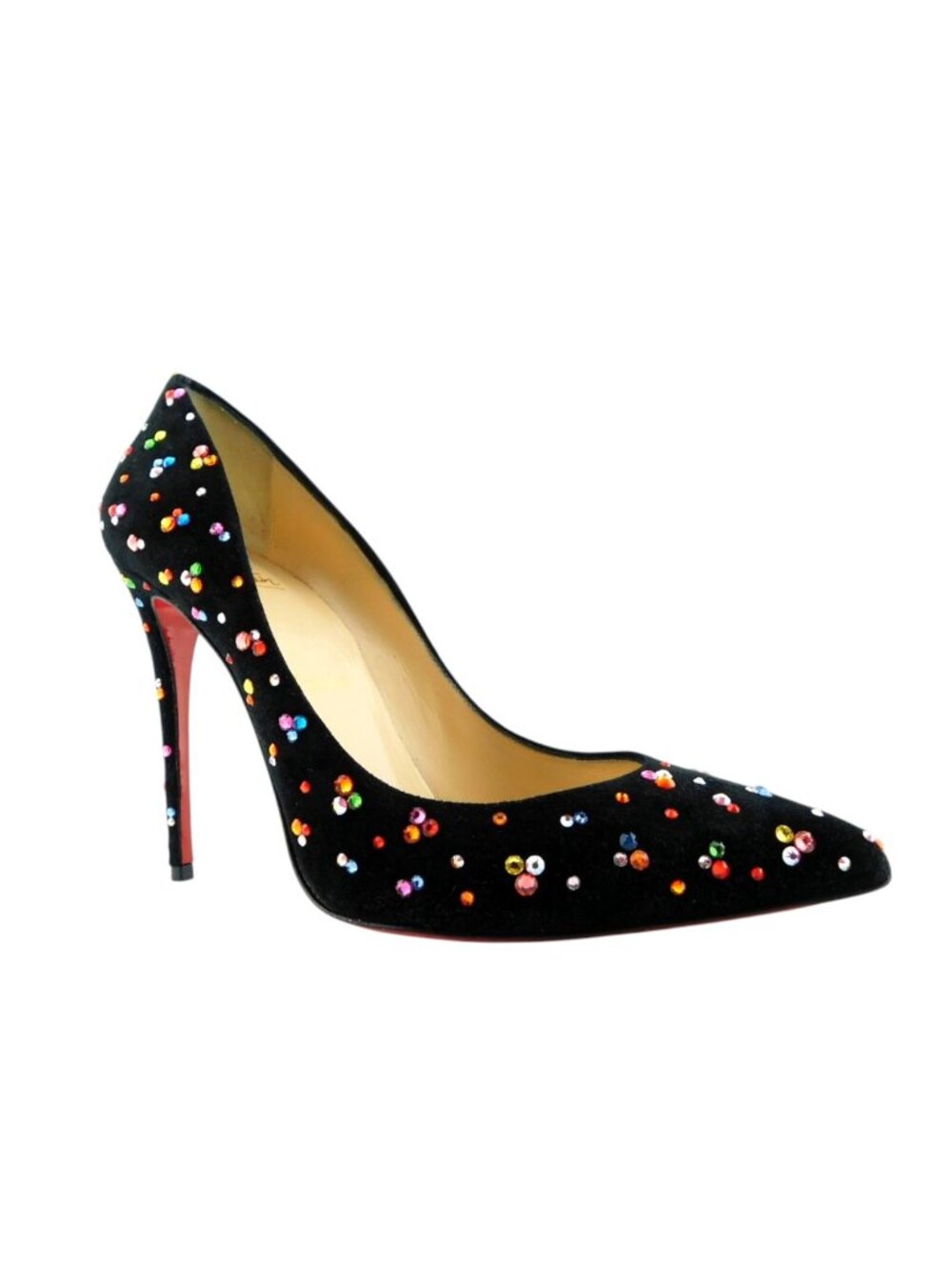 CHRISTIAN LOUBOUTIN Multicolor Strass Crystal Black Suede Heel Pumps 37.5